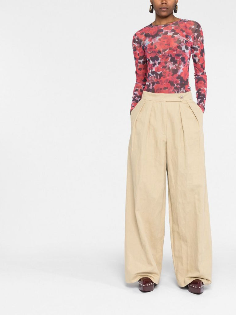 Red Floral Print Long Sleeve Top