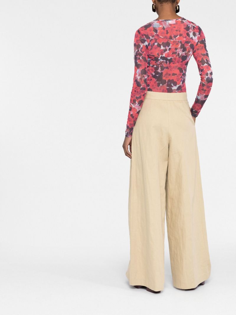 Red Floral Print Long Sleeve Top