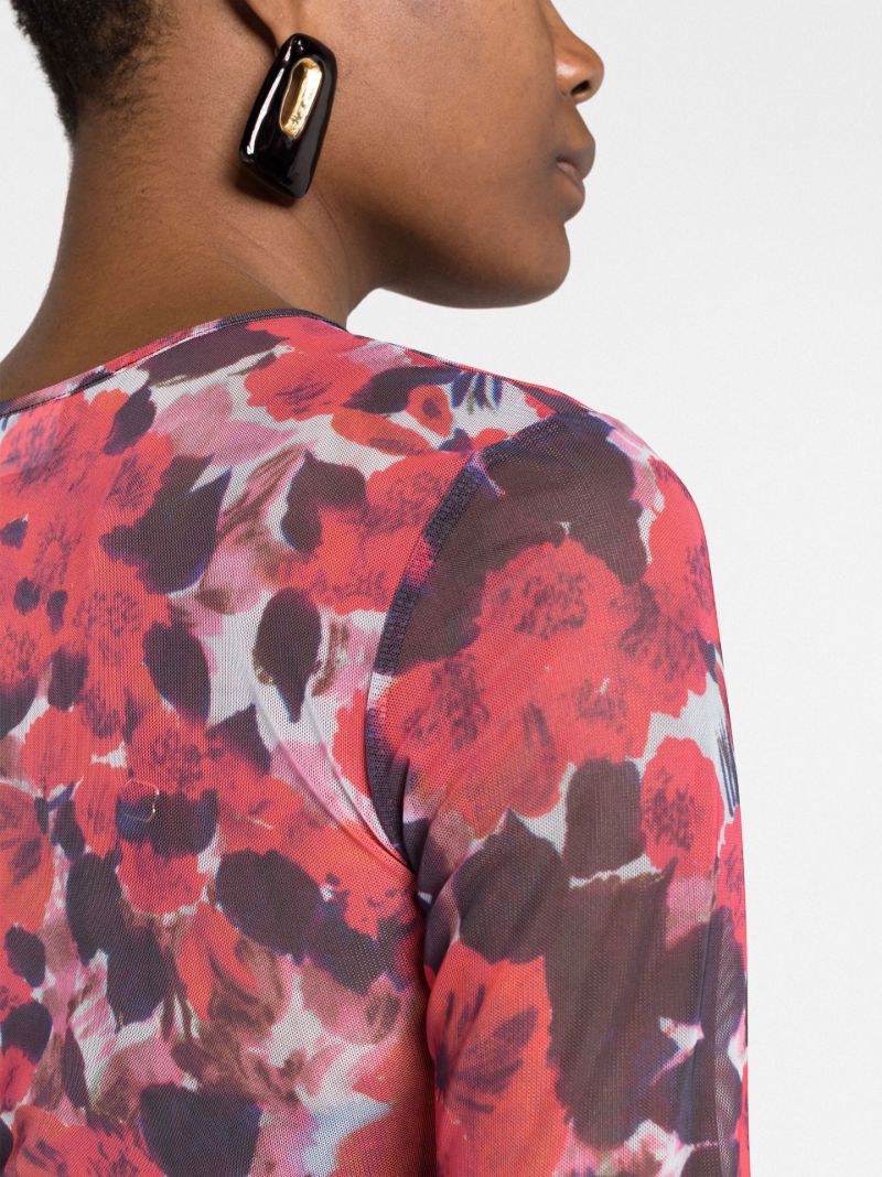 Red Floral Print Long Sleeve Top