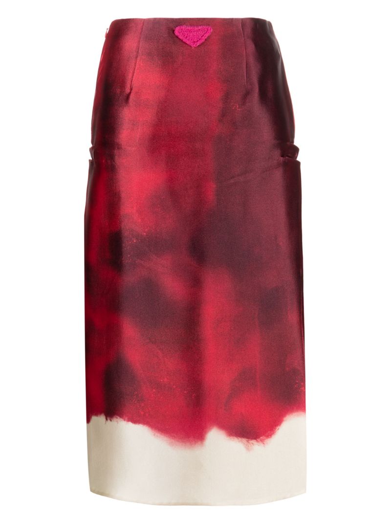 Red Printed Satin Pencil Skirt
