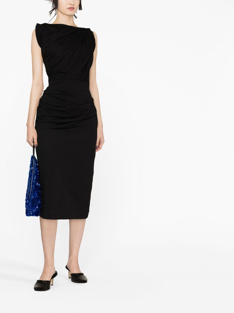 Black Gathered Cotton Midi Dress