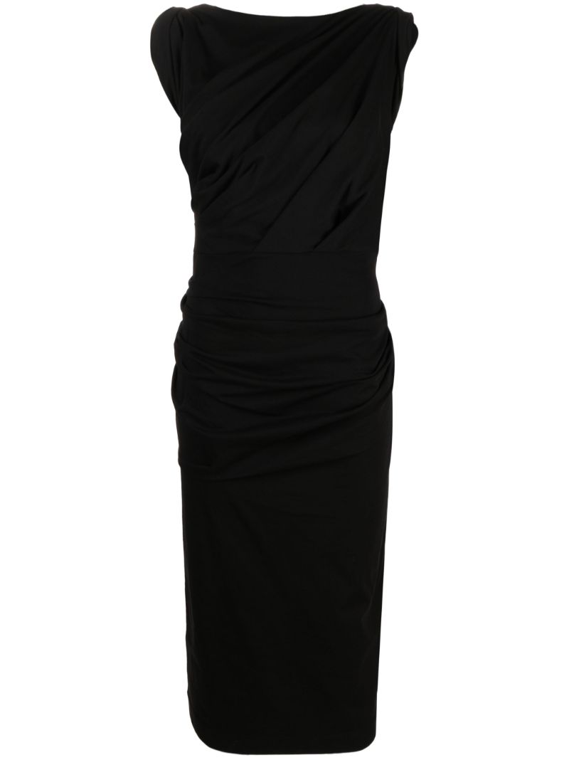 Black Gathered Cotton Midi Dress