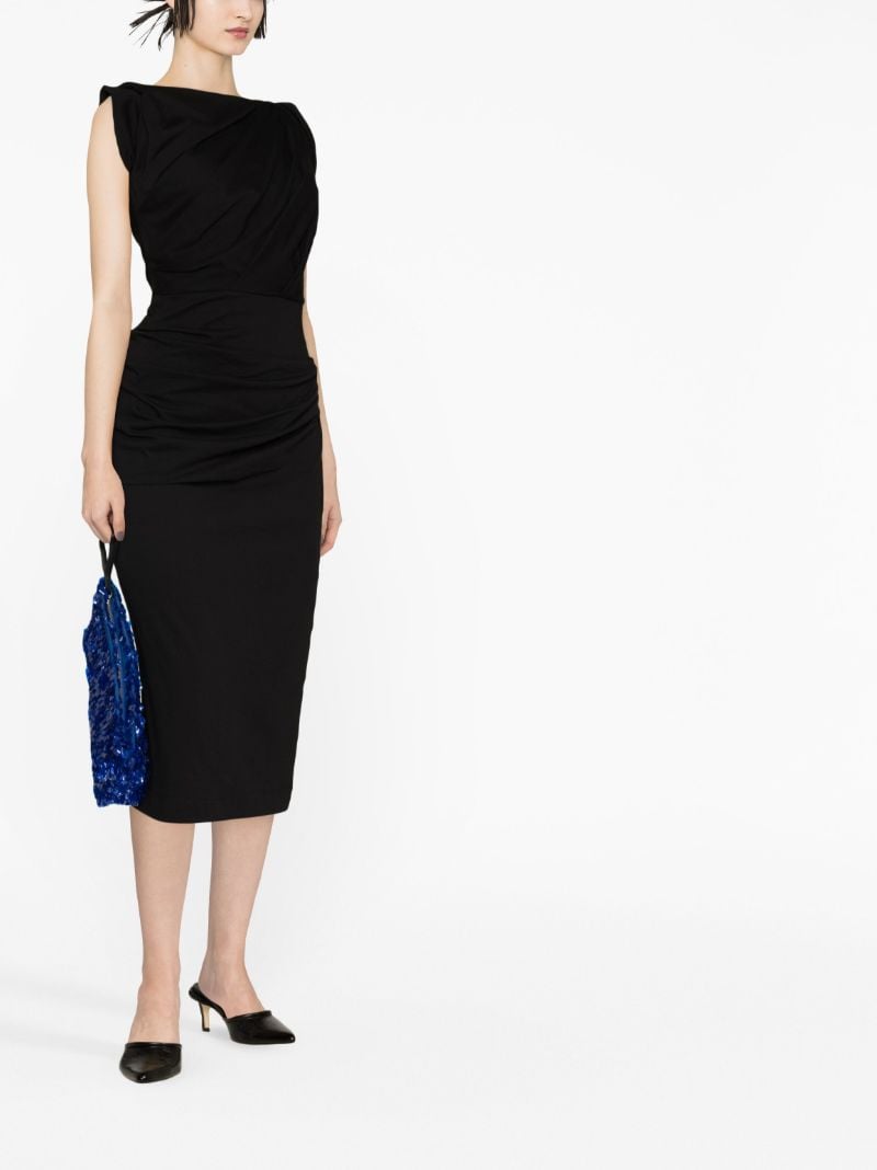 Black Gathered Cotton Midi Dress