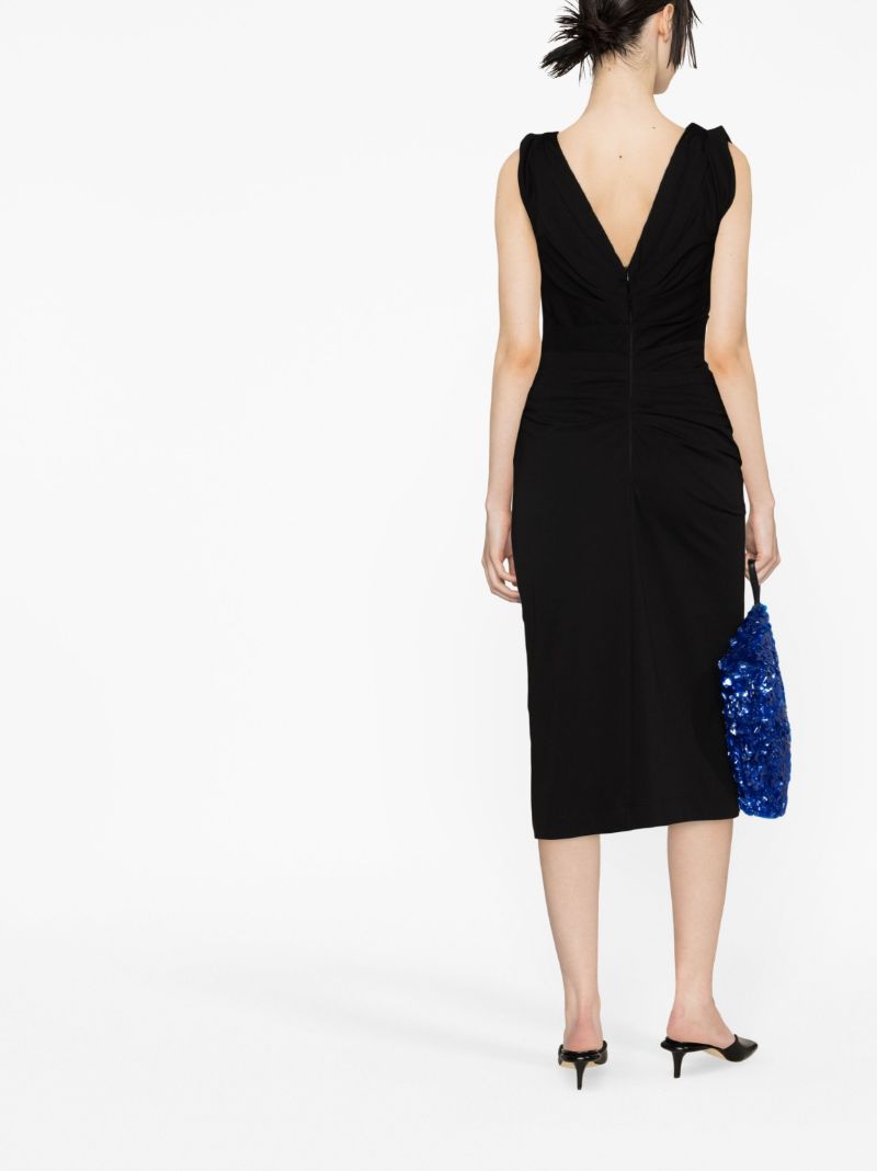 Black Gathered Cotton Midi Dress