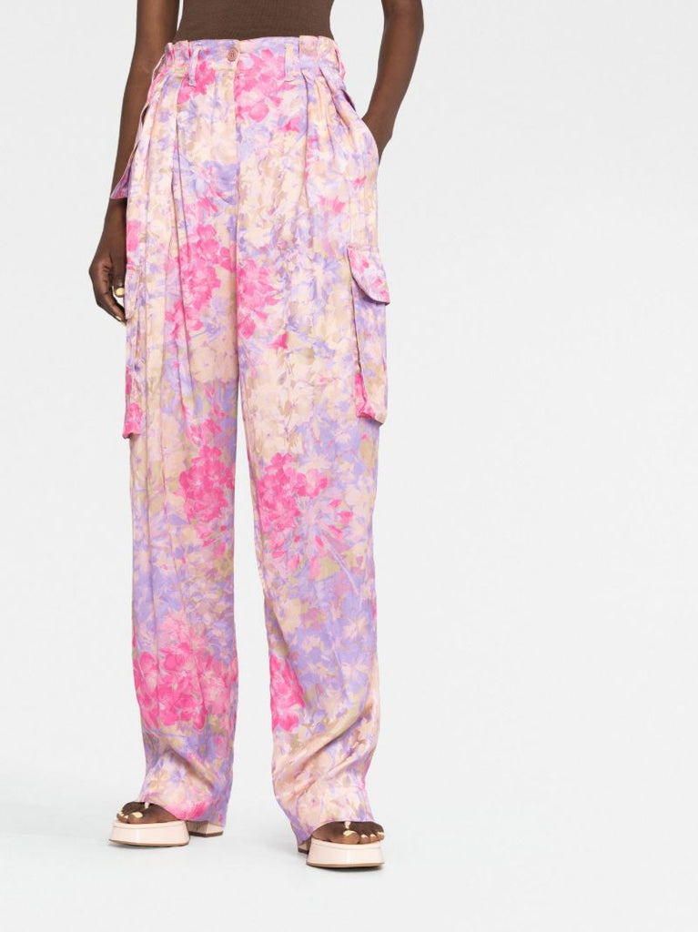 Pink Floral Print Cargo Trousers