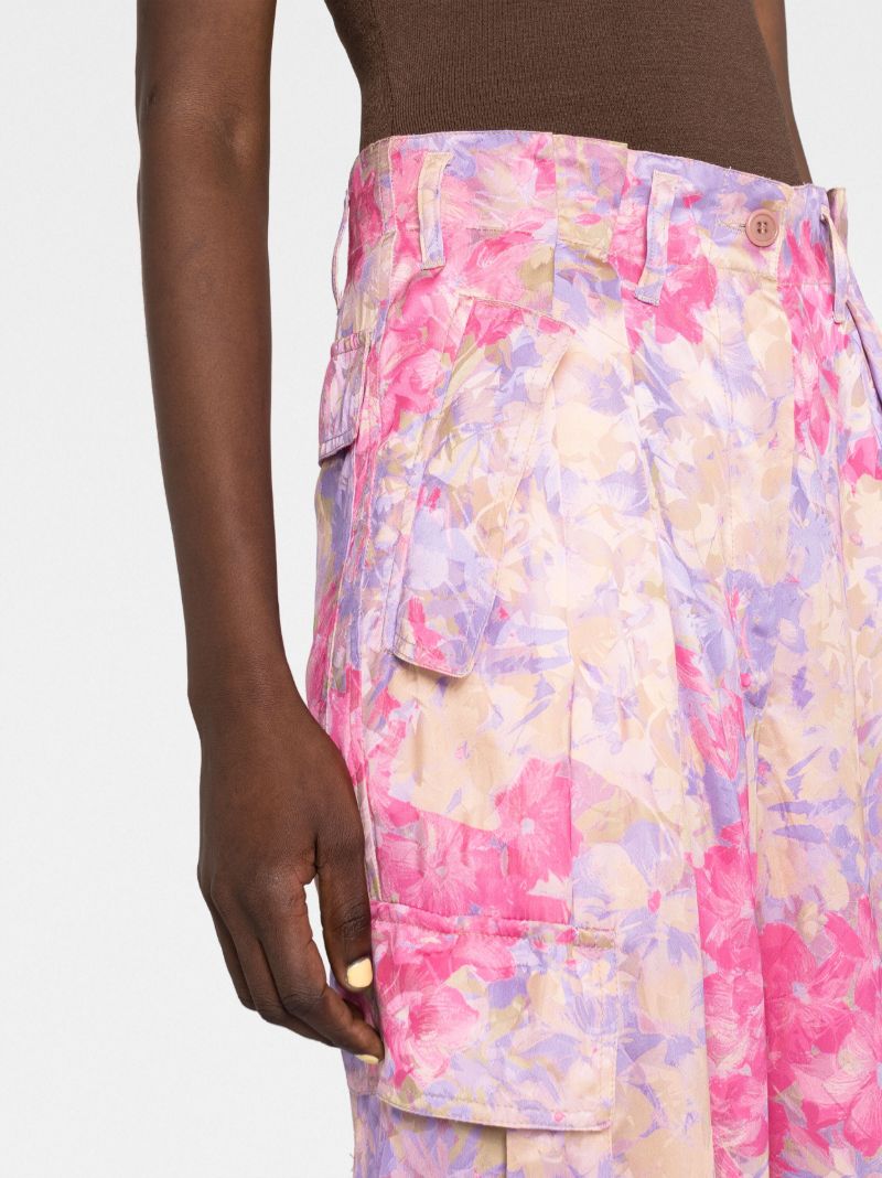 Pink Floral Print Cargo Trousers
