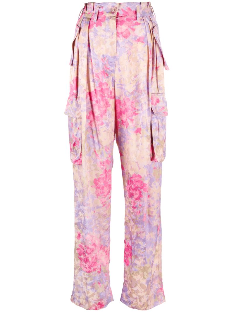 Pink Floral Print Cargo Trousers