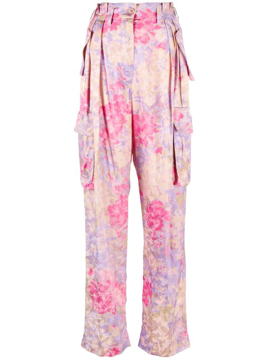 Pink Floral Print Cargo Trousers