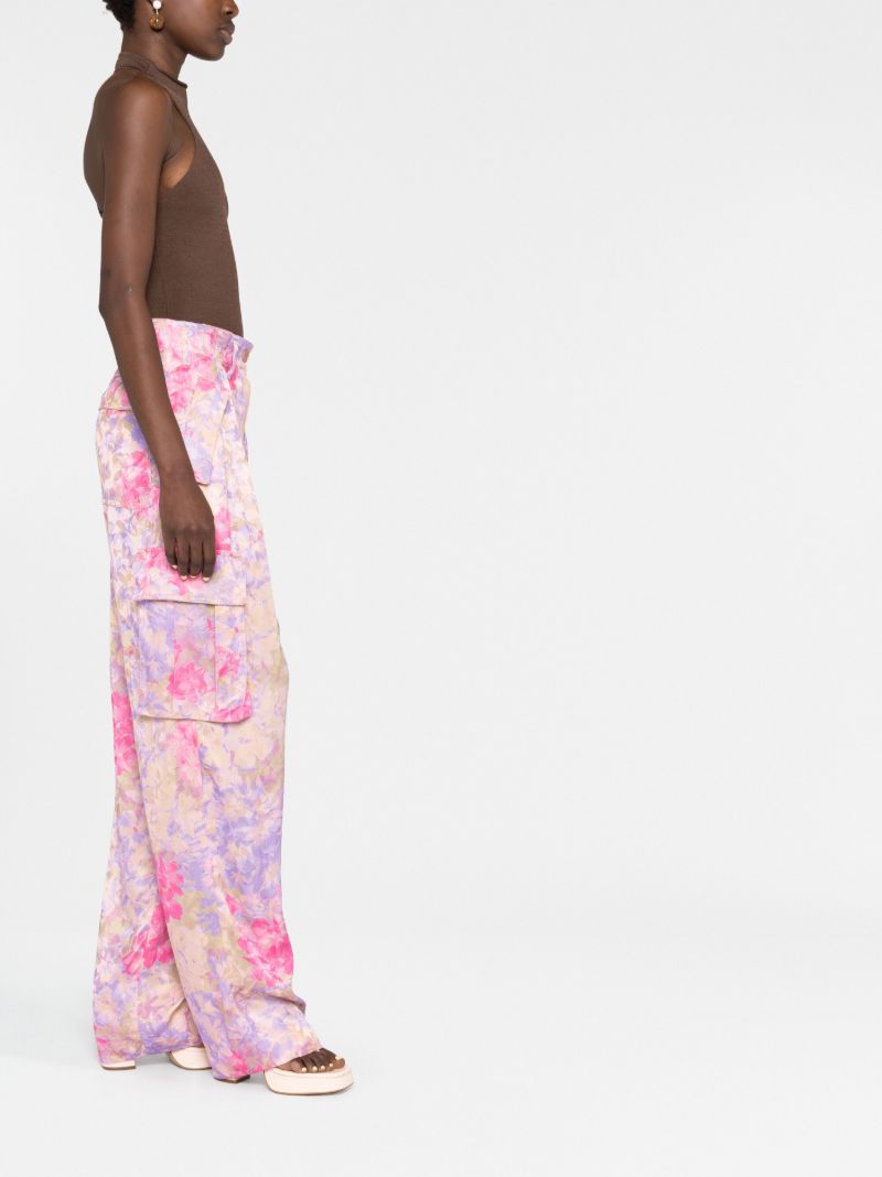 Pink Floral Print Cargo Trousers
