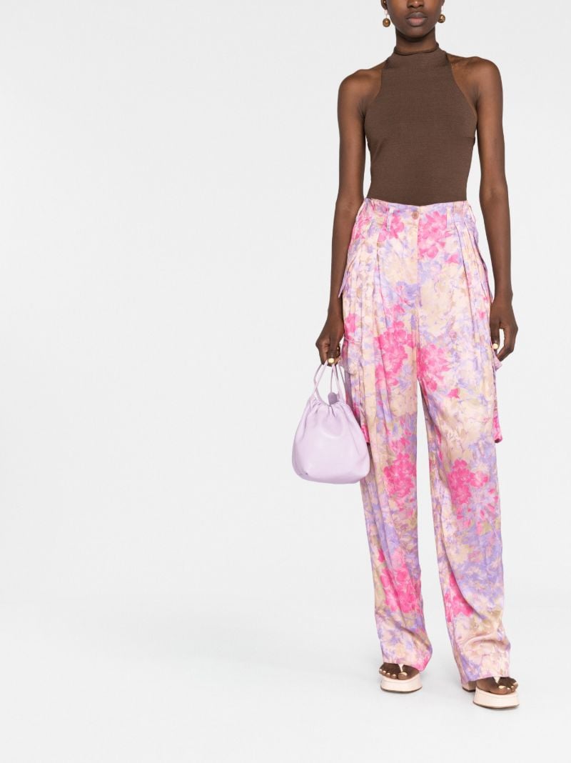 Pink Floral Print Cargo Trousers