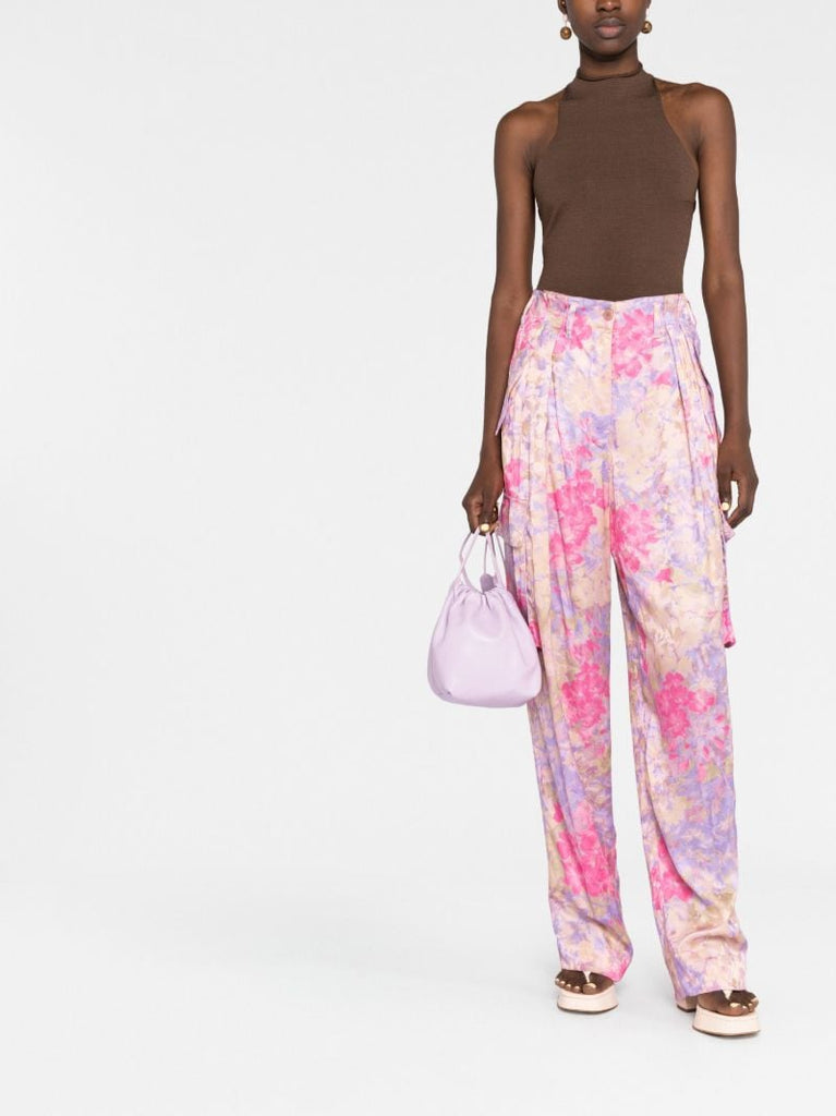 Pink Floral Print Cargo Trousers