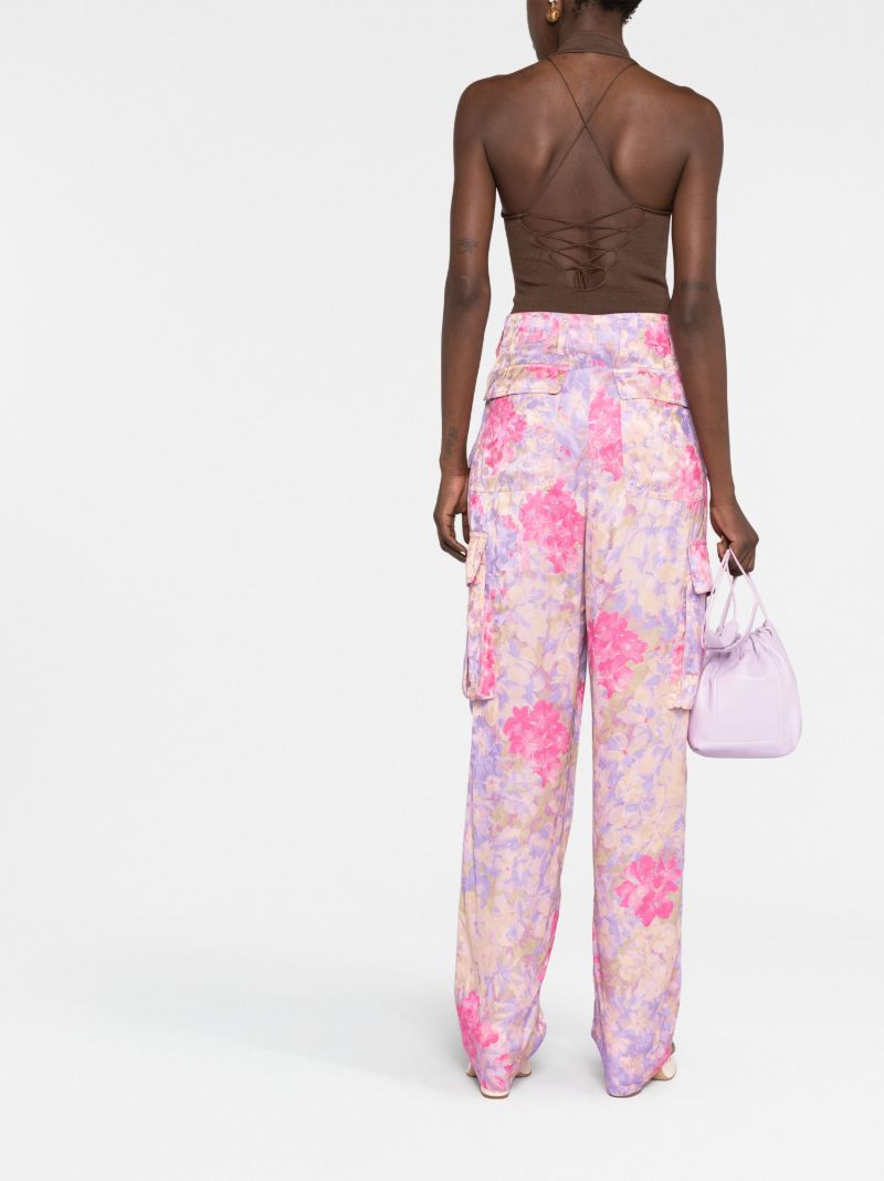 Pink Floral Print Cargo Trousers