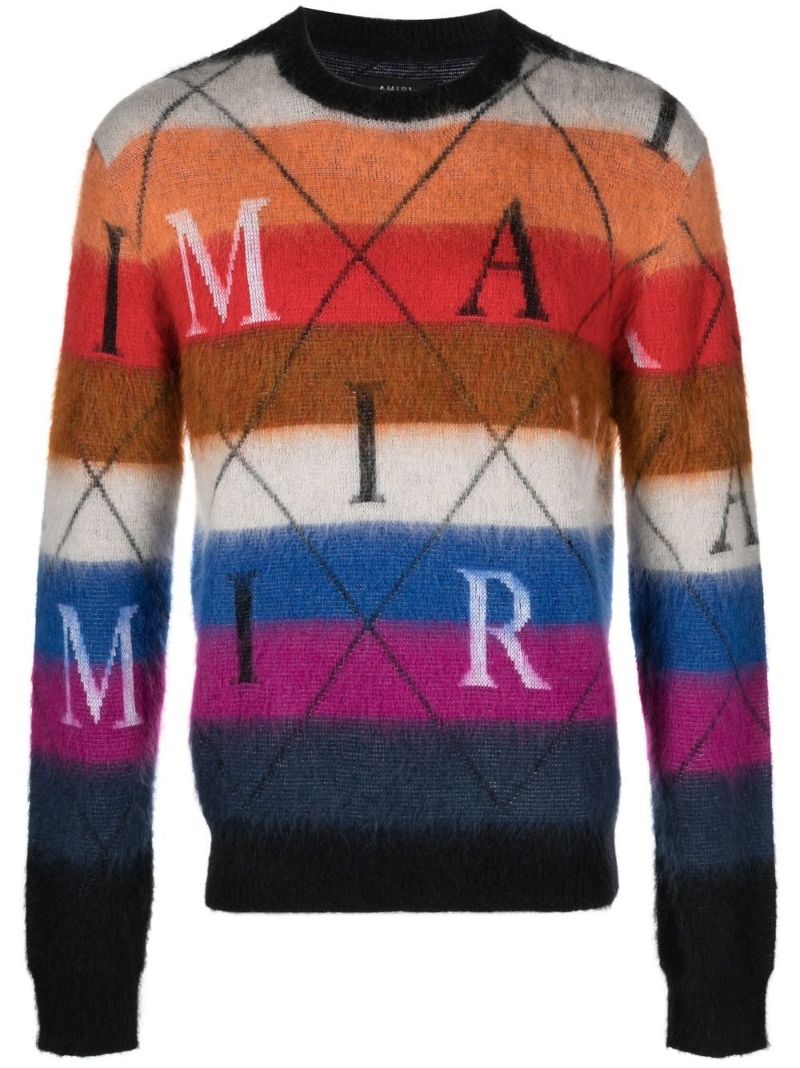 Orange Striped Logo-print Jumper