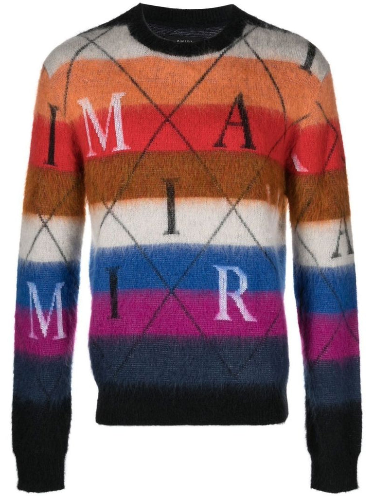 Orange Striped Logo-print Jumper