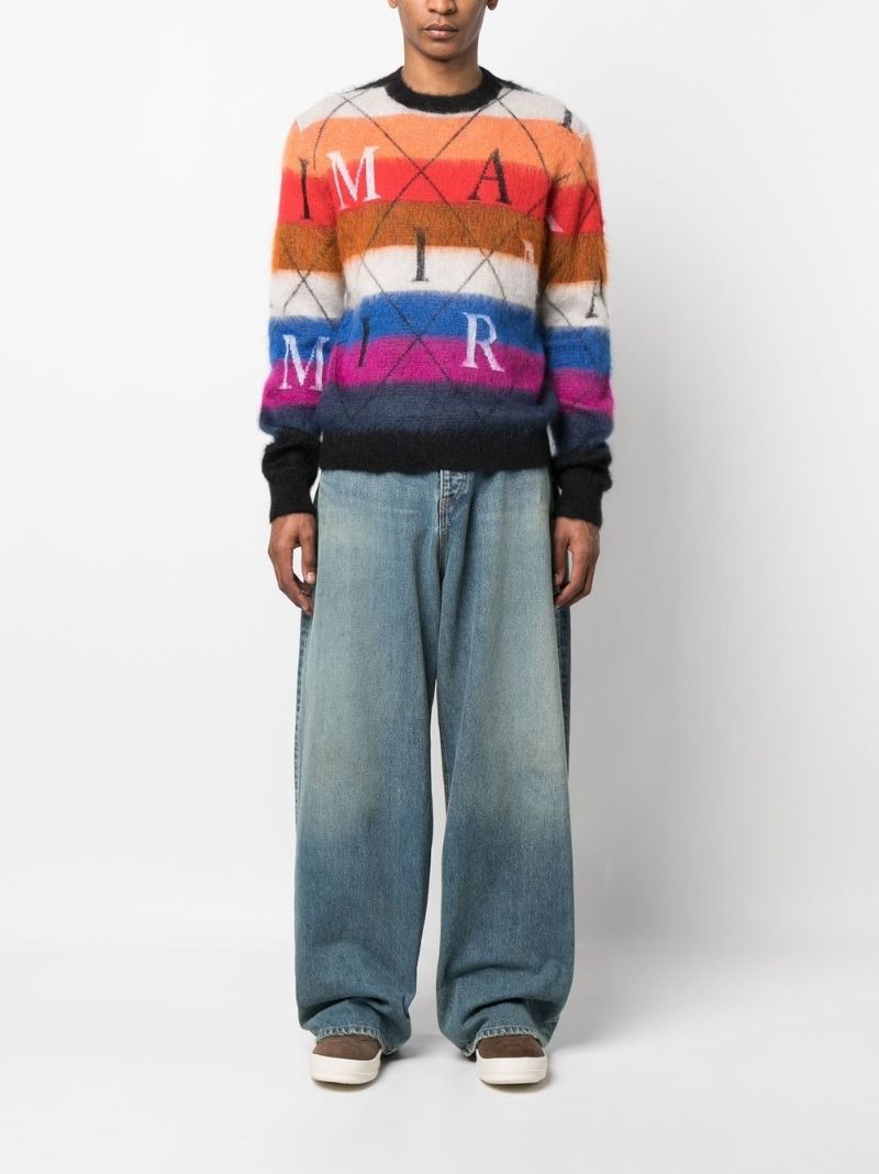 Orange Striped Logo-print Jumper