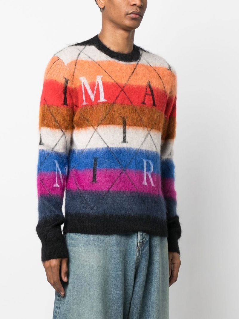 Orange Striped Logo-print Jumper