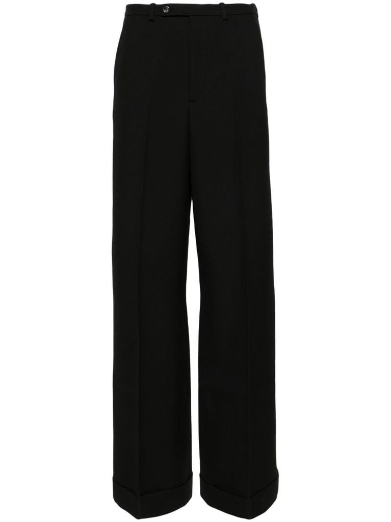 Black Wide-leg Wool Trousers