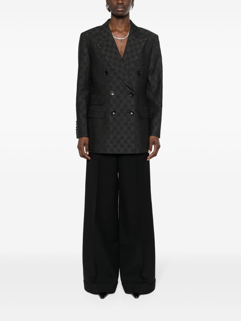 Black Wide-leg Wool Trousers