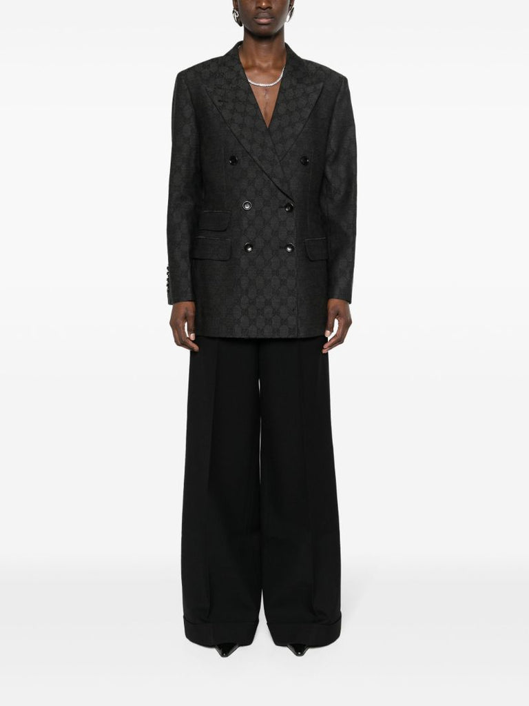 Black Wide-leg Wool Trousers