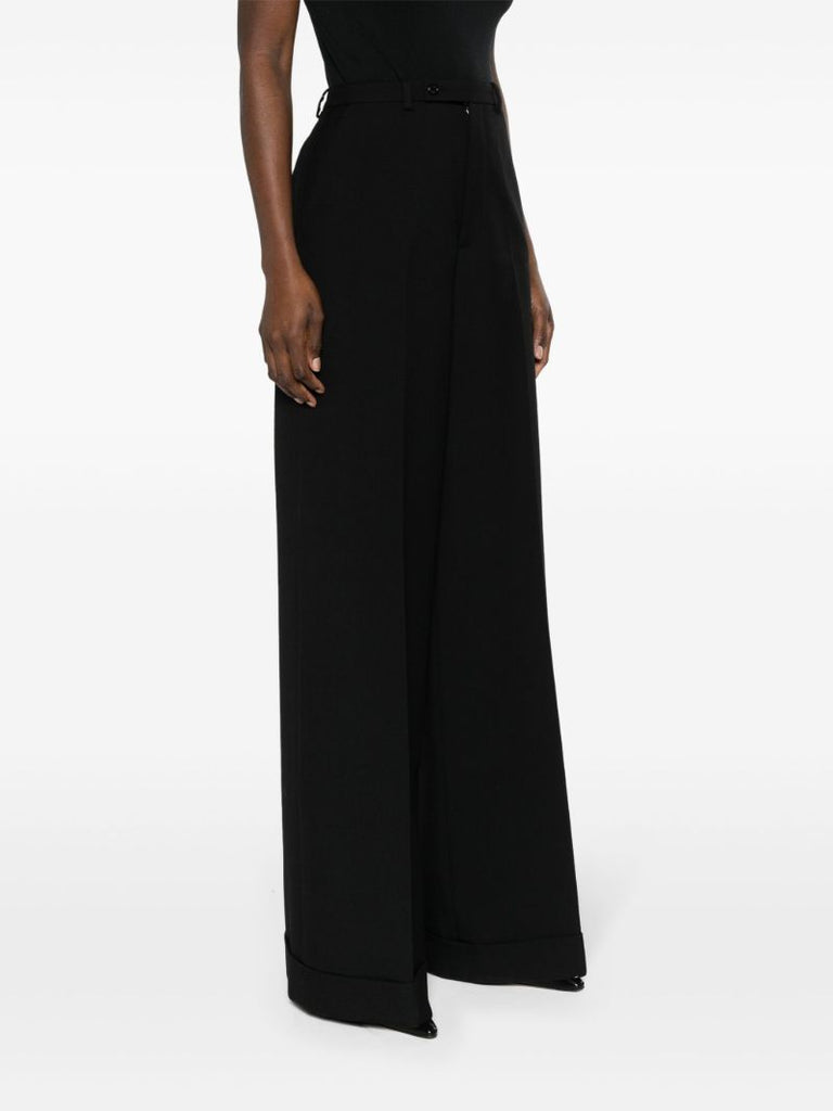 Black Wide-leg Wool Trousers
