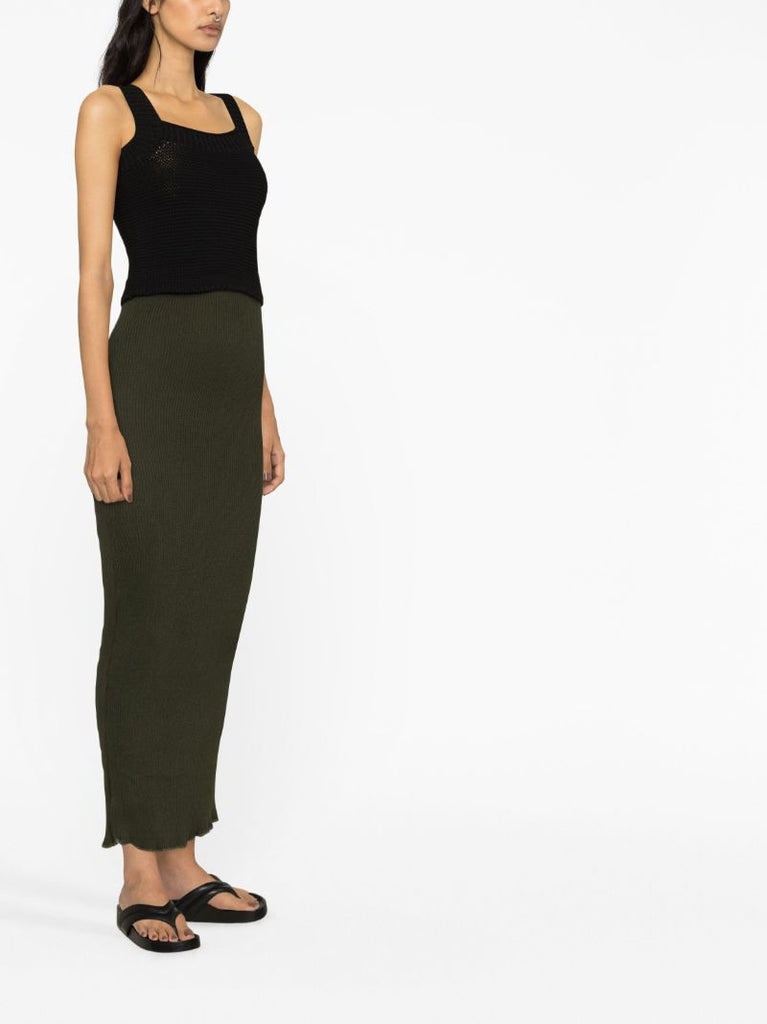 Green Peggy Ribbed-knit Midi Skirt