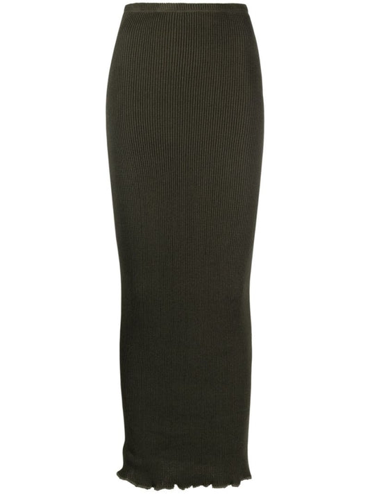 Green Peggy Ribbed-knit Midi Skirt