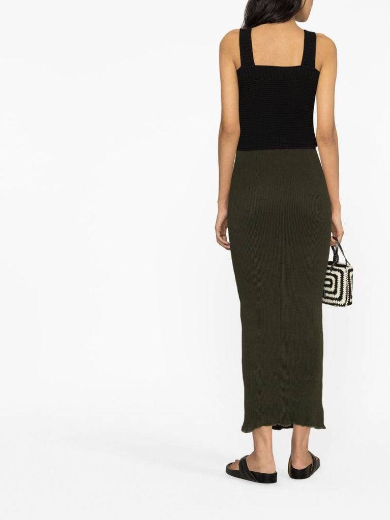 Green Peggy Ribbed-knit Midi Skirt