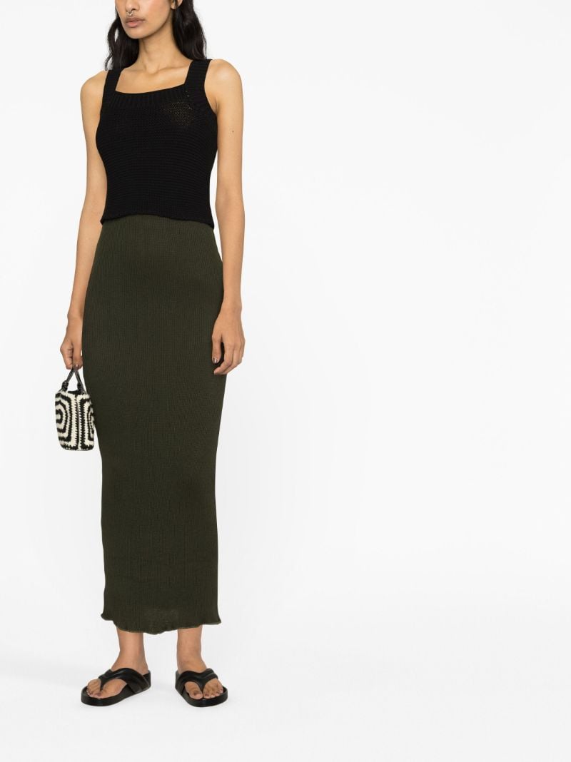 Green Peggy Ribbed-knit Midi Skirt