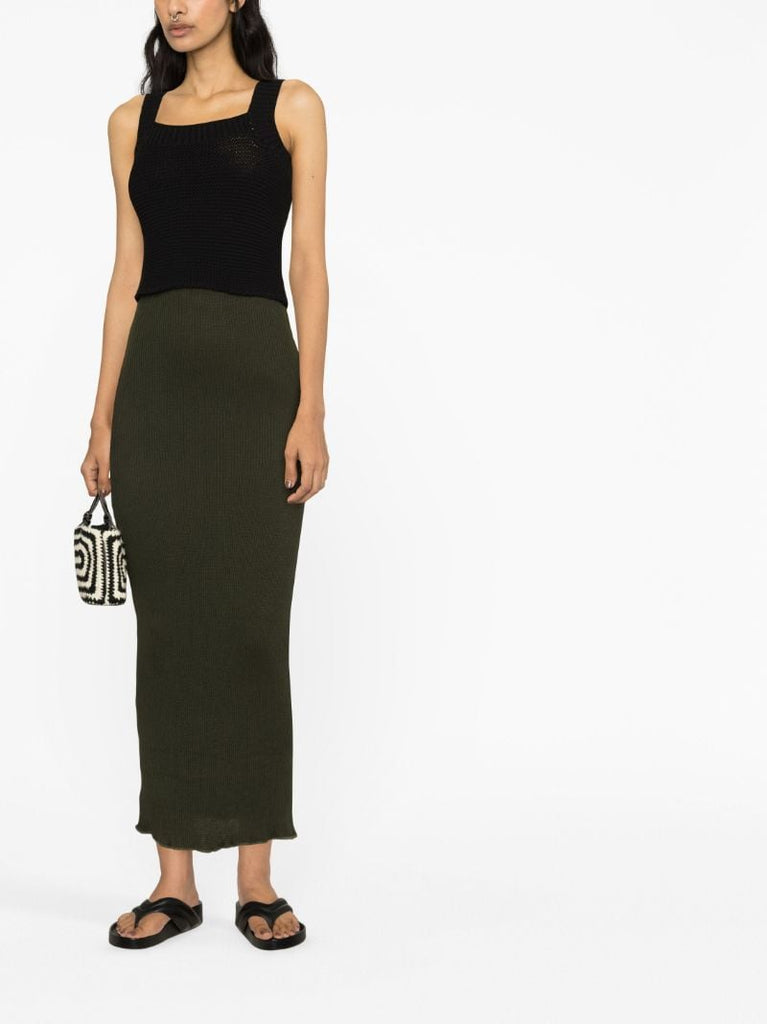 Green Peggy Ribbed-knit Midi Skirt