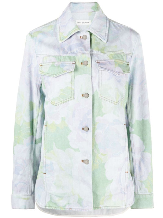 Blue Floral Print Denim Jacket