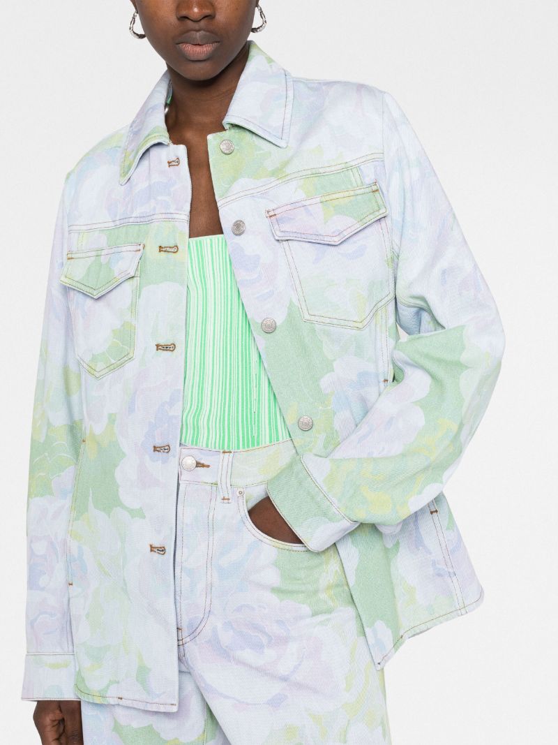 Blue Floral Print Denim Jacket