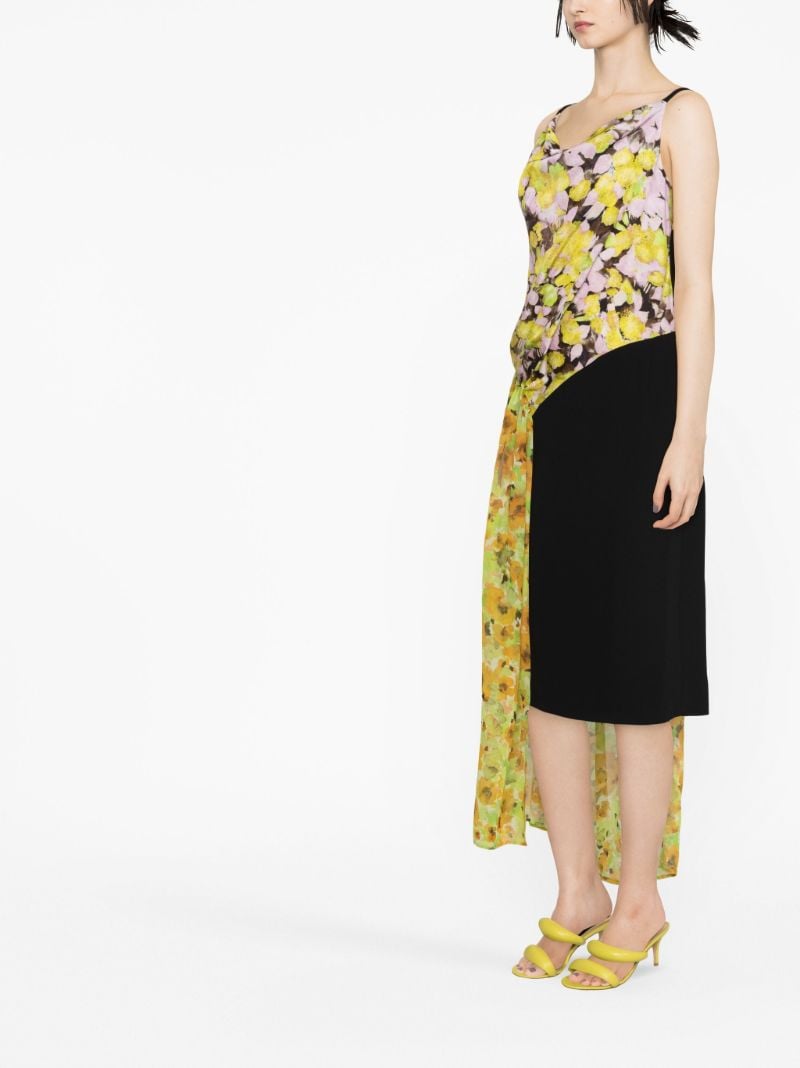Yellow Floral Print Asymmetric Dress