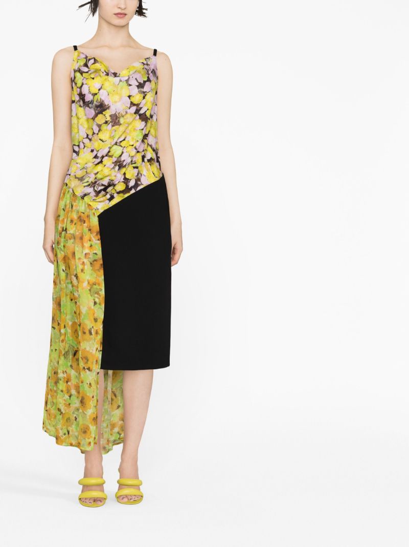 Yellow Floral Print Asymmetric Dress