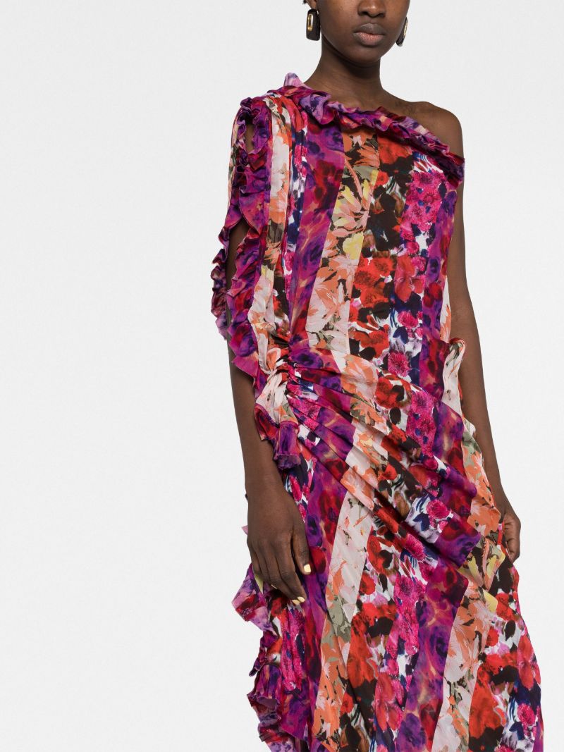 Purple Dianas Floral Asymmetric Dress
