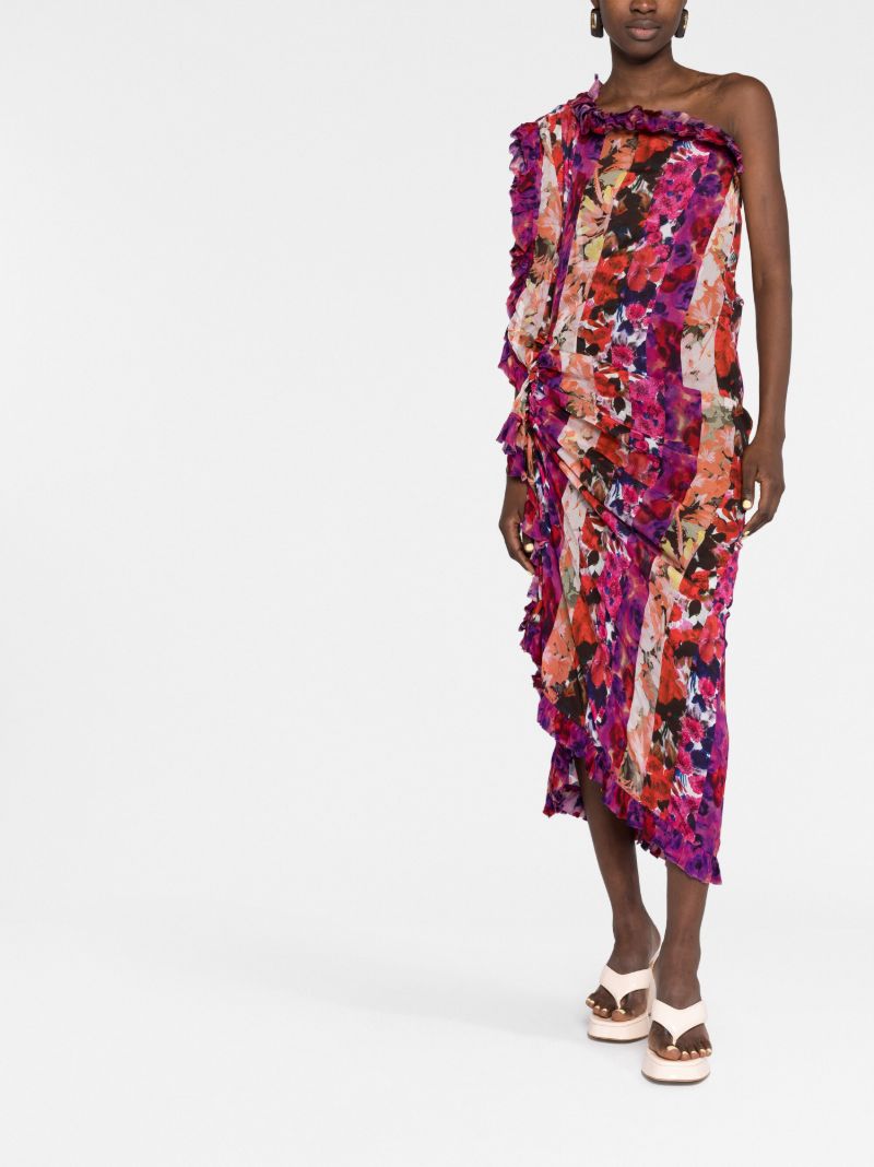 Purple Dianas Floral Asymmetric Dress