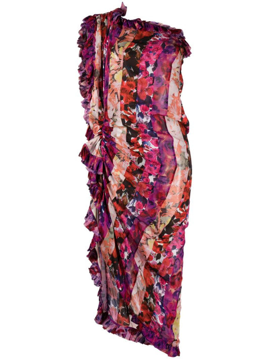 Purple Dianas Floral Asymmetric Dress