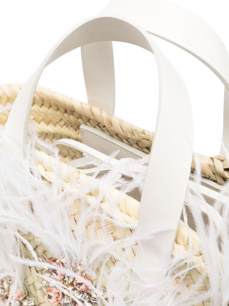 Neutral Crystal-embellished Raffia Tote Bag