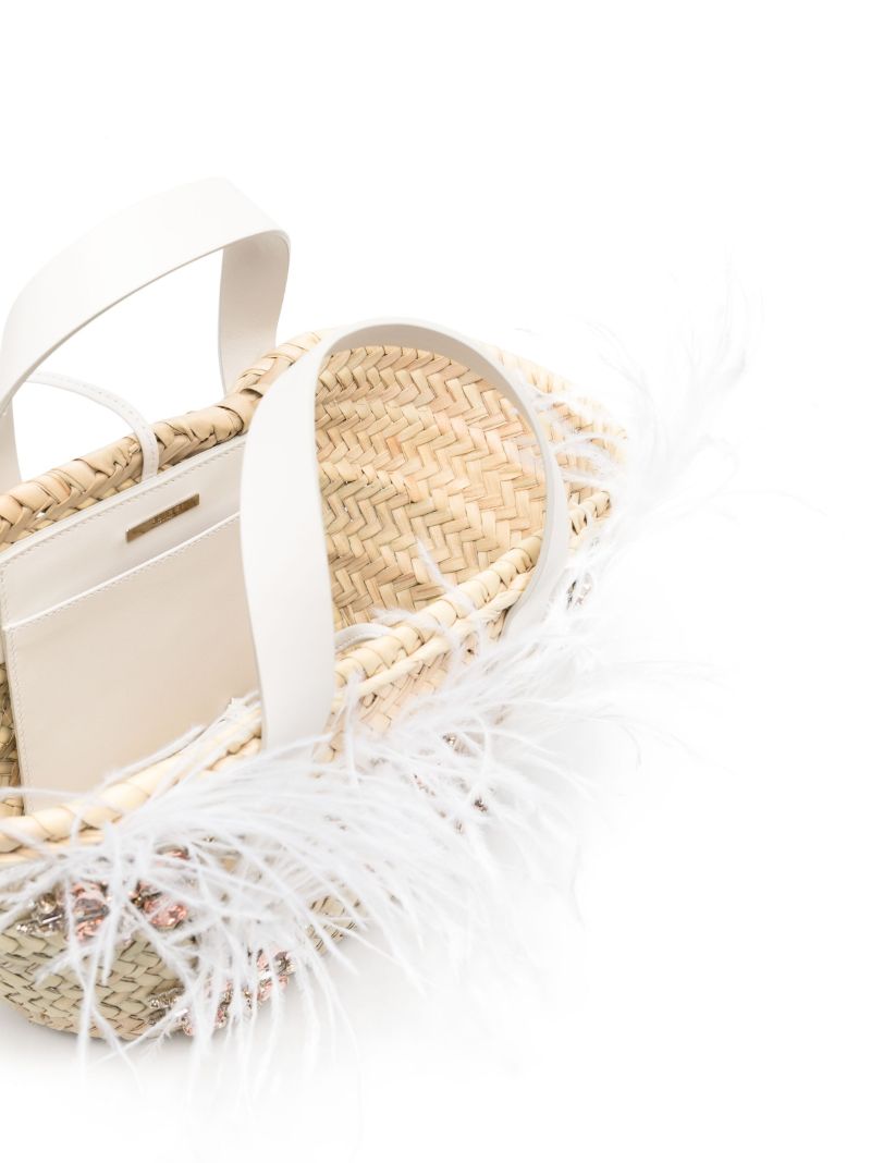 Neutral Crystal-embellished Raffia Tote Bag