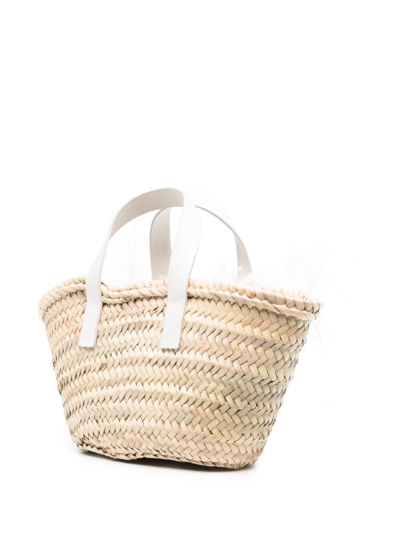 Neutral Crystal-embellished Raffia Tote Bag