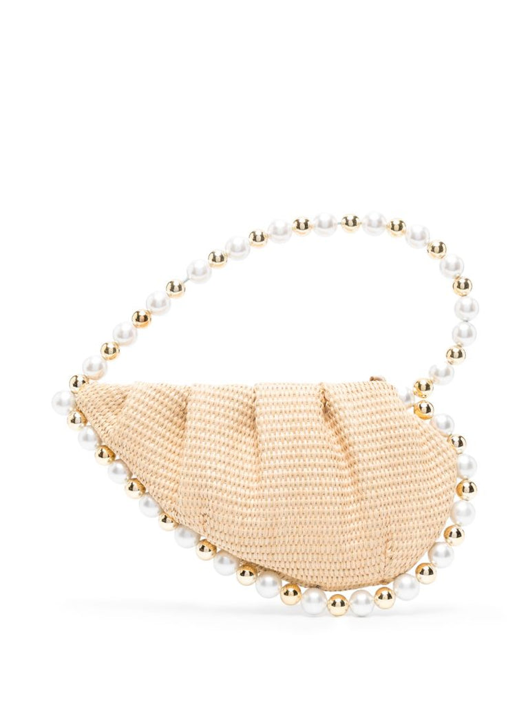 Beige Jumbo Love Raffia Clutch Bag