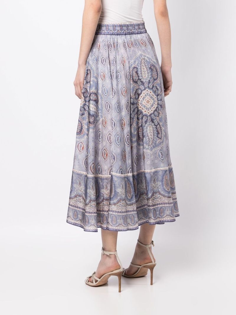 Blue Vitali Paisley Print Silk Midi Skirt
