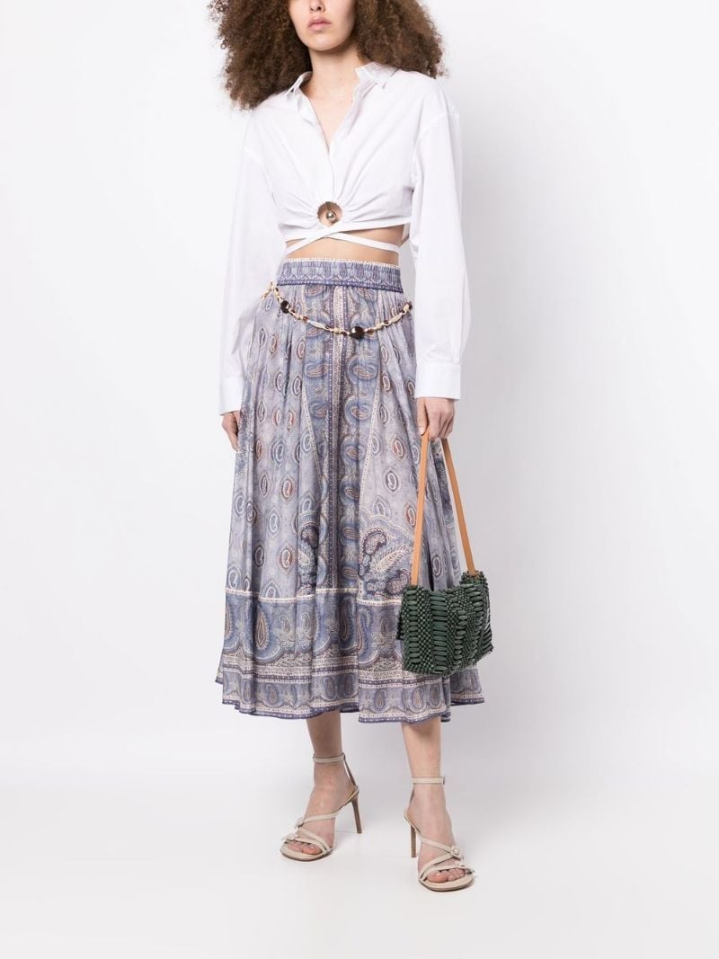 Blue Vitali Paisley Print Silk Midi Skirt