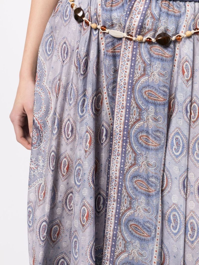 Blue Vitali Paisley Print Silk Midi Skirt