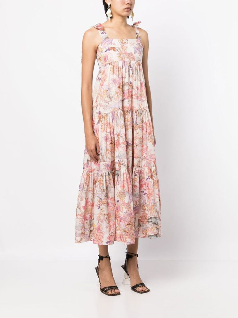 Pink Cira Floral Print Midi Dress
