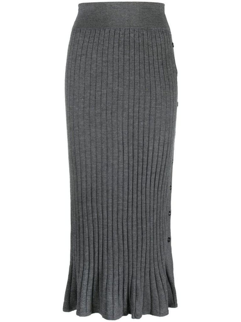 Grey Katie Cashmere Ribbed Knit Skirt
