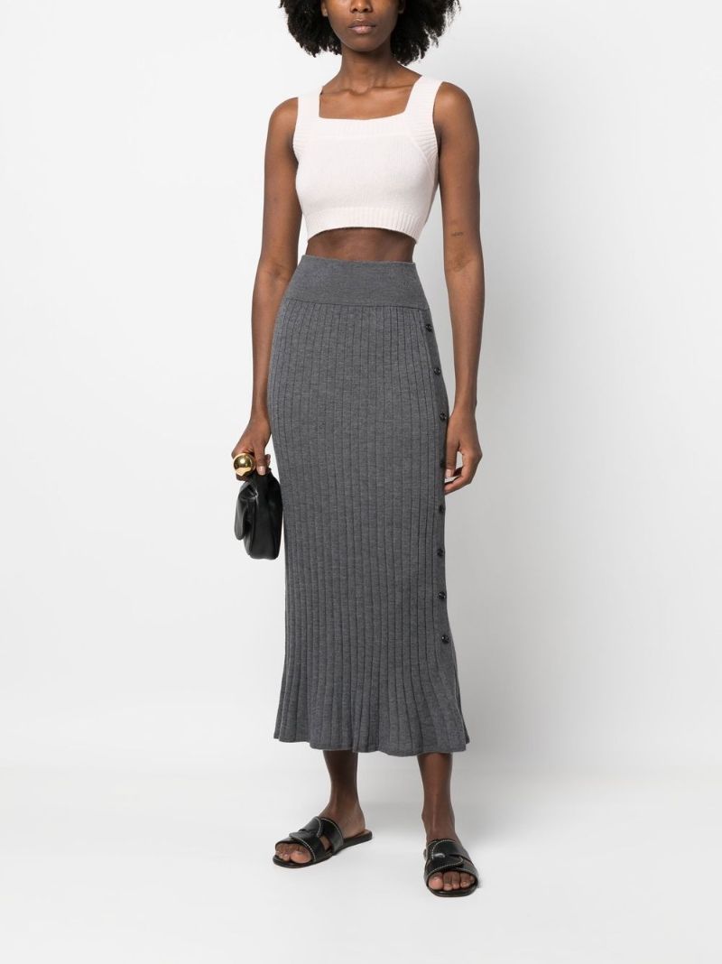 Grey Katie Cashmere Ribbed Knit Skirt