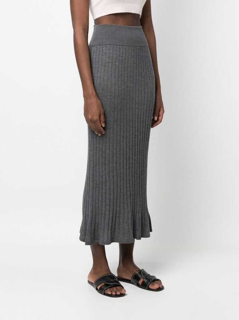 Grey Katie Cashmere Ribbed Knit Skirt