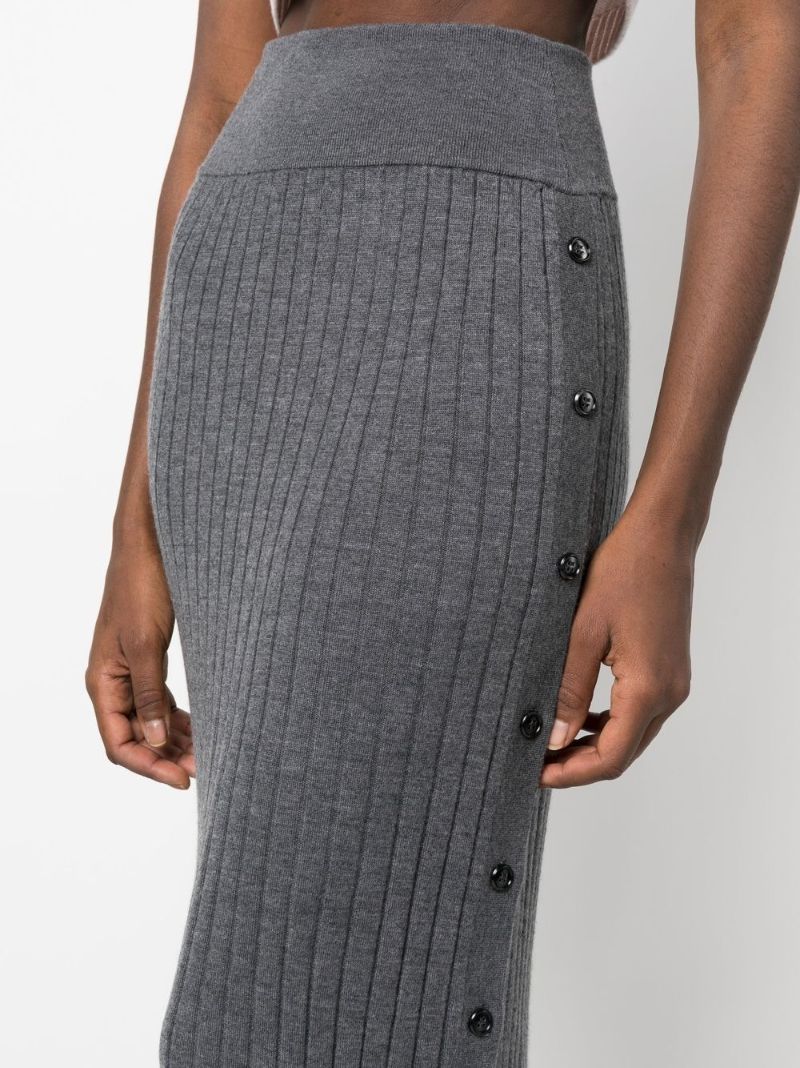 Grey Katie Cashmere Ribbed Knit Skirt