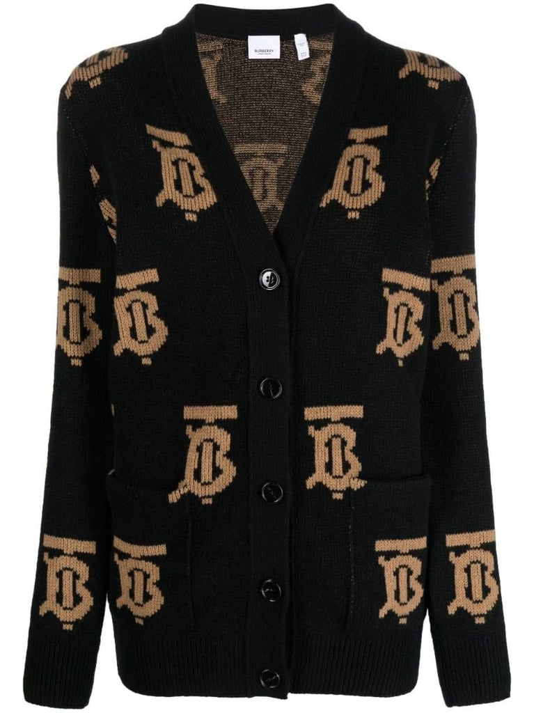 Black Tb Monogram Wool Cardigan
