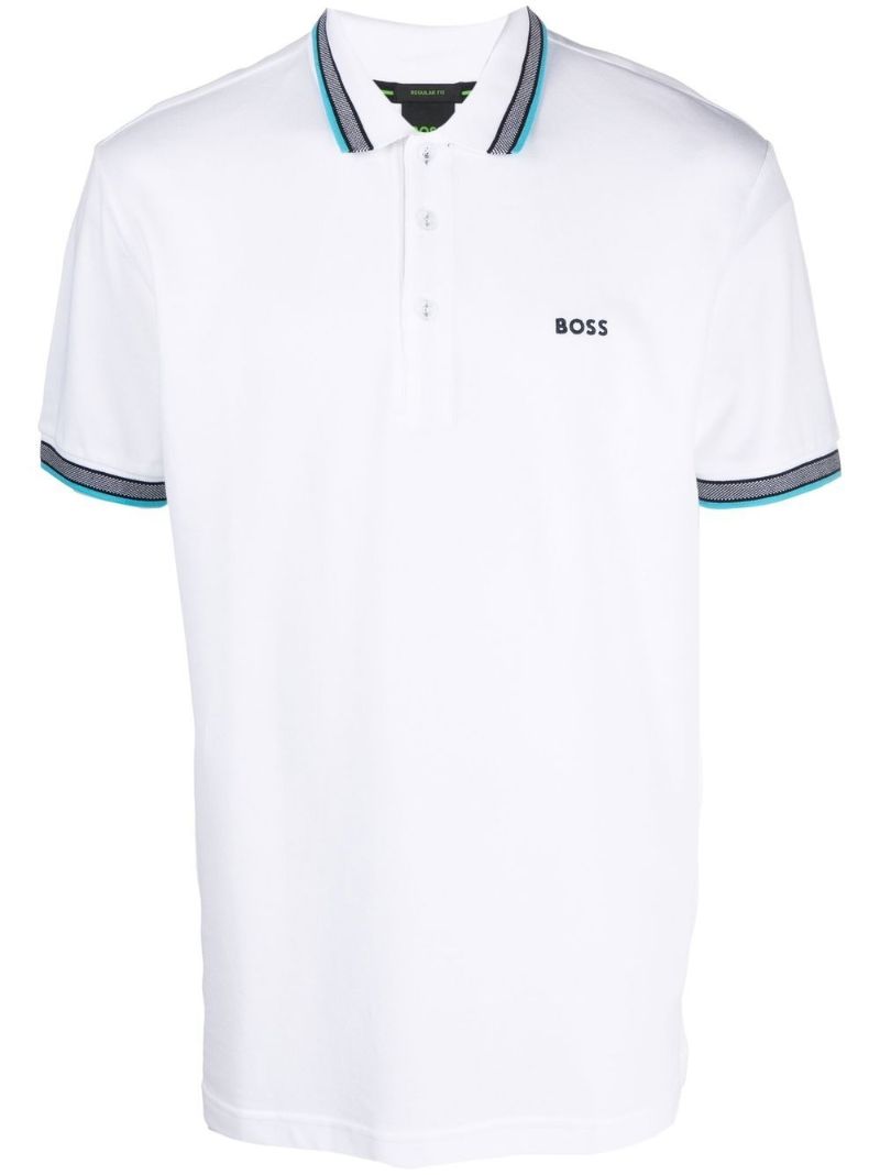 White Logo Embroidered Polo Shirt